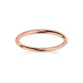 Simple, polished rose gold band ring on a white background with a soft reflection below.