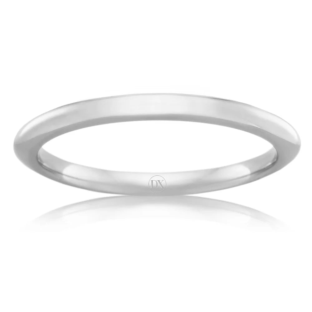 Simple, polished silver band ring with a smooth, rounded surface, shown on a white background.