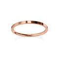 A thin, polished rose gold ring with a smooth, rounded surface set against a white background.