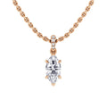 Rose gold chain necklace with a marquise-cut diamond pendant and small round diamonds above the main stone.