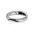 A polished silver ring with a smooth surface and fine milgrain edging, displayed on a white background.