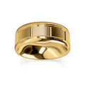 Wide gold ring with a shiny finish and rectangular brushed sections around the band.