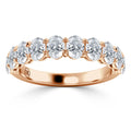 A rose gold ring with a row of round, brilliant-cut diamonds set across the band.