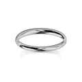 A plain, polished silver ring with a smooth, rounded surface on a white background.