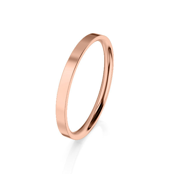 A simple, slim rose gold band ring with a smooth, polished finish on a white background.