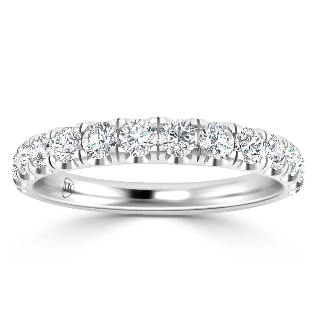 White gold ring with a row of round-cut diamonds set along the band, shown against a white background.