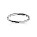 A simple, thin, polished silver ring with a smooth surface, displayed on a white background.