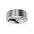 A wide, brushed silver ring with a smooth, slightly reflective inner surface on a white background.