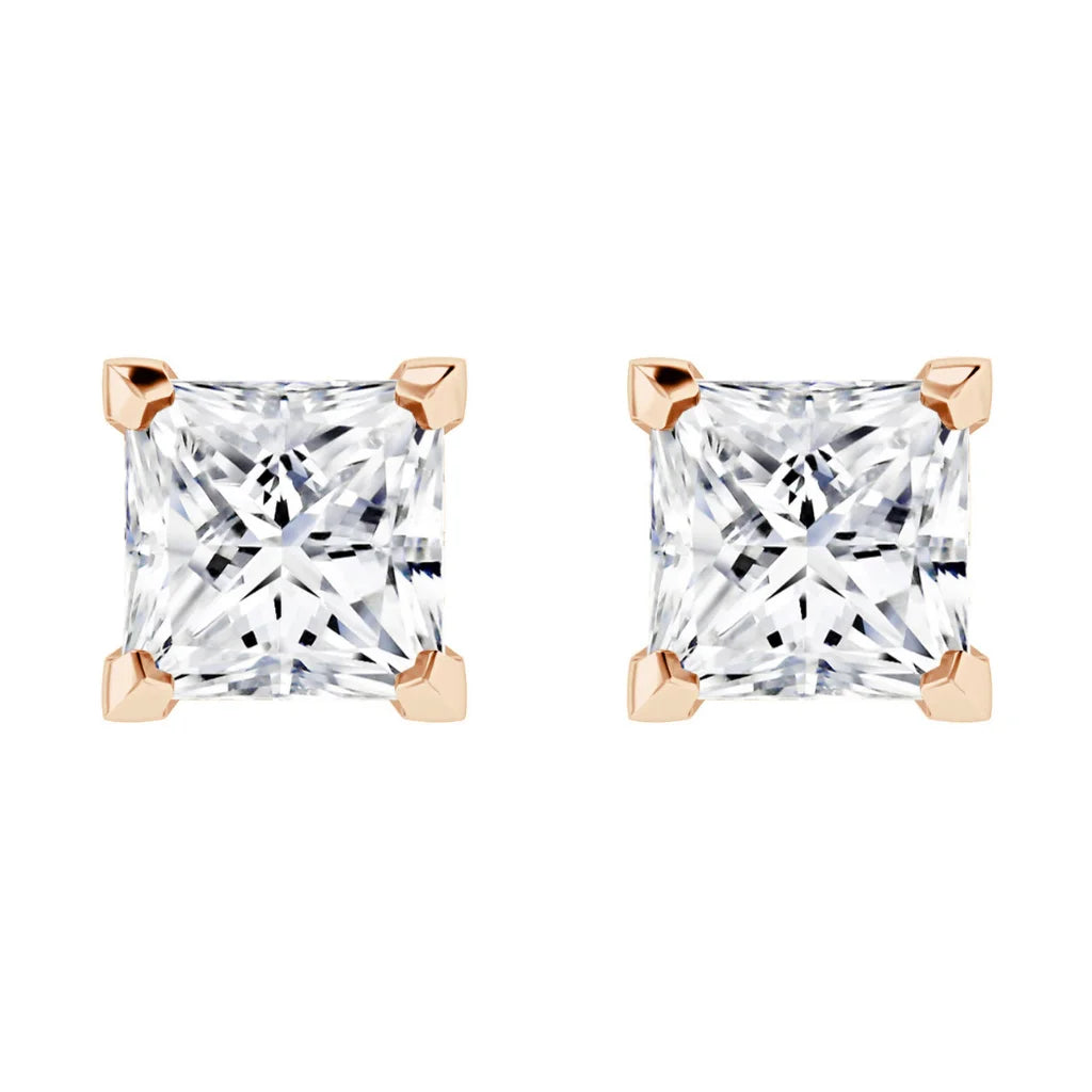 Kera - 18ct Princess Cut Diamond Earrings 18ct Rose Gold