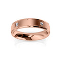 Rose gold band ring with a brushed finish, featuring two small round diamonds set apart on the surface.