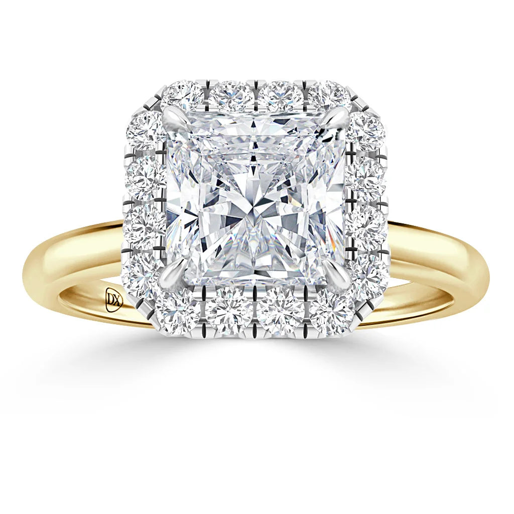 A diamond ring with a square diamond in the middle.