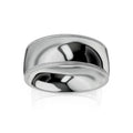 Wide, polished silver ring with subtle milgrain detailing along both edges, shown on a white background.