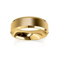 A shiny, plain gold band ring with a slightly brushed, matte finish on the outer surface.