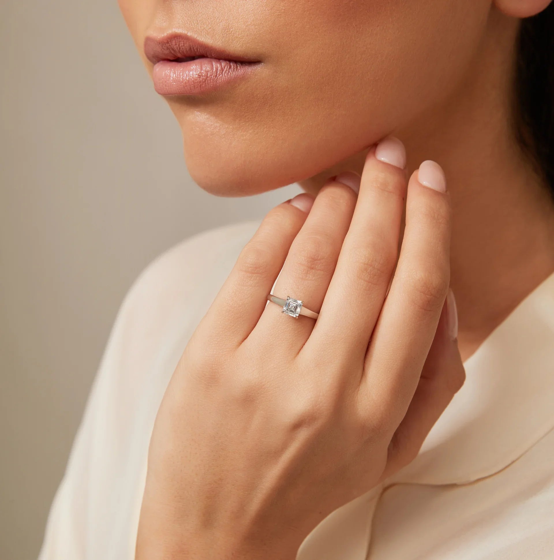 Sara - Asscher Cut Platinum Engagement Ring