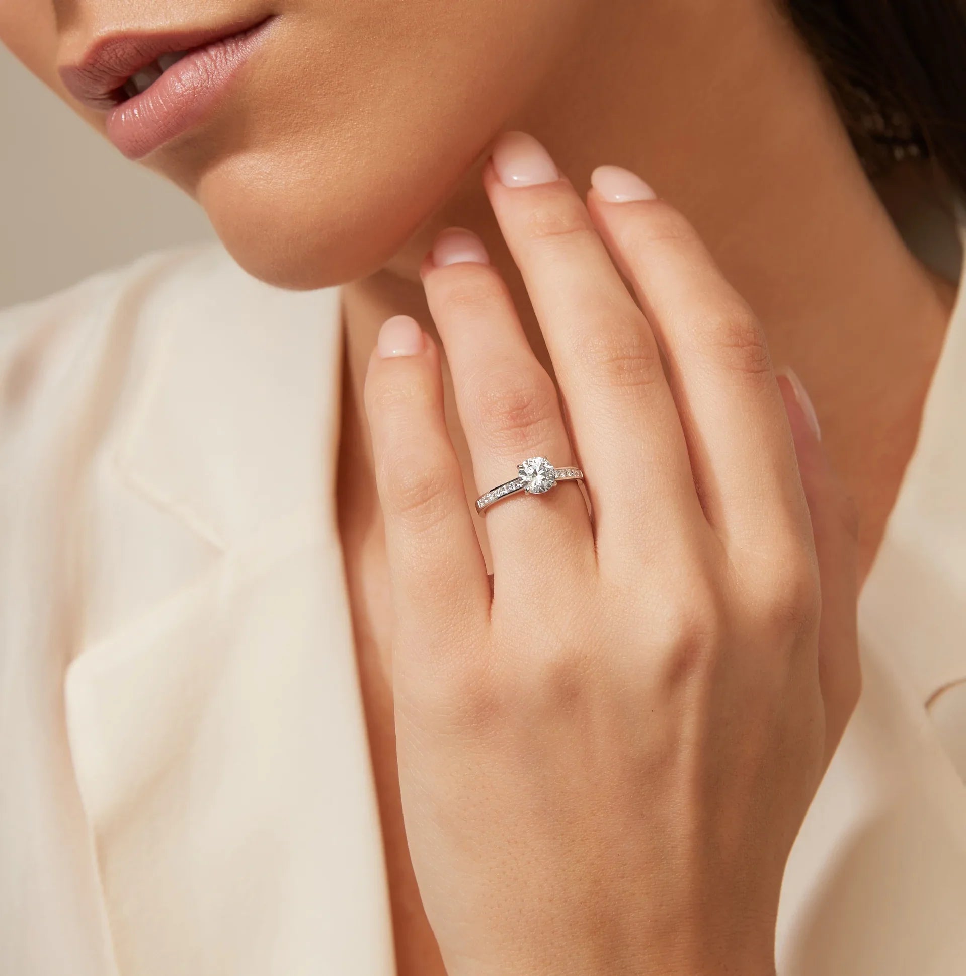 Crystal - Round Cut Platinum Engagement Ring