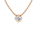 A rose gold chain necklace with a hexagonal pendant featuring a clear, square-cut gemstone in the center.