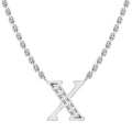 Silver necklace with a letter X pendant, the X is accented with small clear gemstones along one diagonal line.