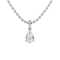 Silver chain necklace with a teardrop-shaped diamond pendant and small round diamonds above the main gem.