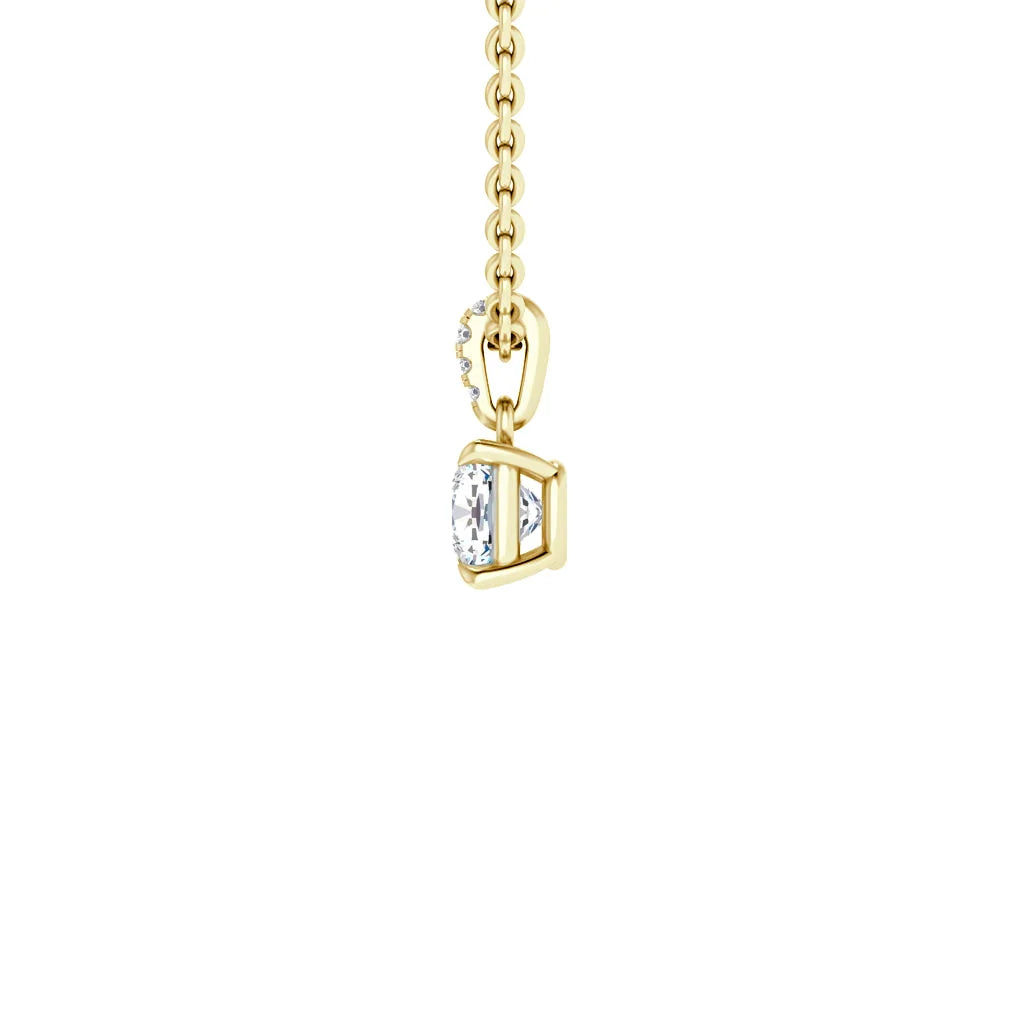 Gold chain necklace with a round diamond pendant in a gold bezel setting, shown on a white background.