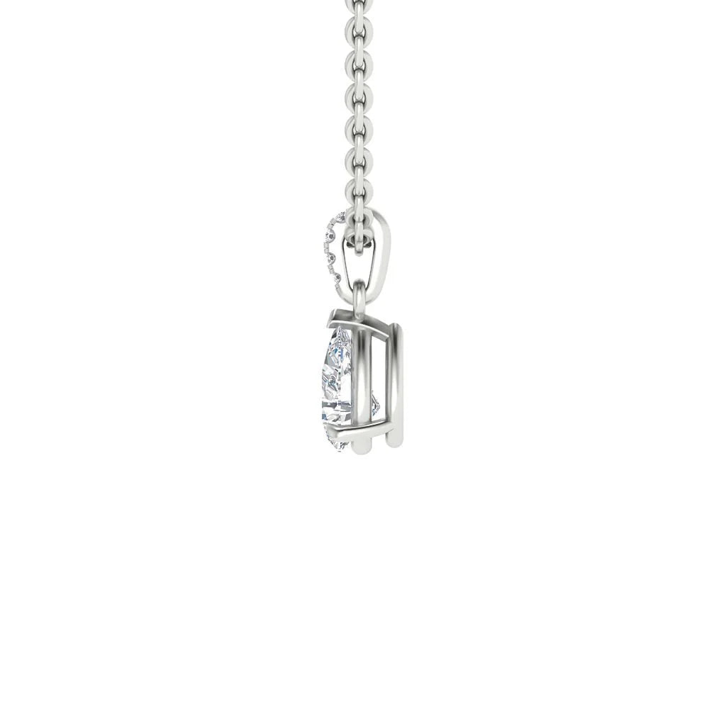 Side view of a silver chain necklace with a rectangular gemstone pendant in a claw setting on a white background.