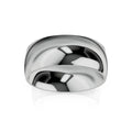 Wide, highly polished silver band ring with a smooth, reflective curved surface, shown against a white background.