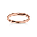 A simple, polished rose gold band ring with a smooth, rounded surface on a white background.