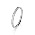 A simple, polished silver band ring with a smooth, shiny surface on a white background.