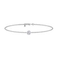 Delicate silver chain bracelet with a single round diamond set in the center, featuring a lobster clasp.