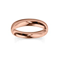 A simple, polished rose gold wedding band with a smooth, rounded surface on a white background.
