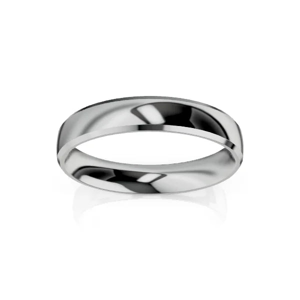 A simple, polished silver ring with a smooth, reflective surface on a plain white background.