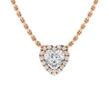 Rose gold chain necklace with a heart-shaped diamond pendant surrounded by smaller round diamonds.