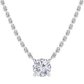 A silver chain necklace featuring a single round-cut diamond solitaire pendant in a prong setting.