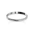 A thin, plain silver band ring with a polished, reflective surface on a white background.