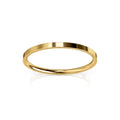 Thin, plain gold band ring with a polished finish, displayed on a white background with slight reflection.