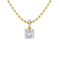 Gold chain necklace with a square diamond pendant and small diamonds on the bail, shown on a white background.