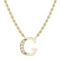 Gold chain necklace with a letter G pendant, partly accented with five small white gemstones.
