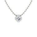 Silver chain necklace with a hexagon-framed diamond pendant centered on a white background.